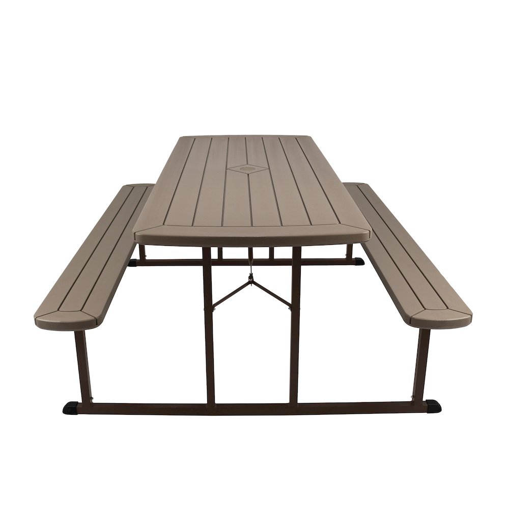Blow Molded Picnic Table- Brown, Brown Frame. Picture 4