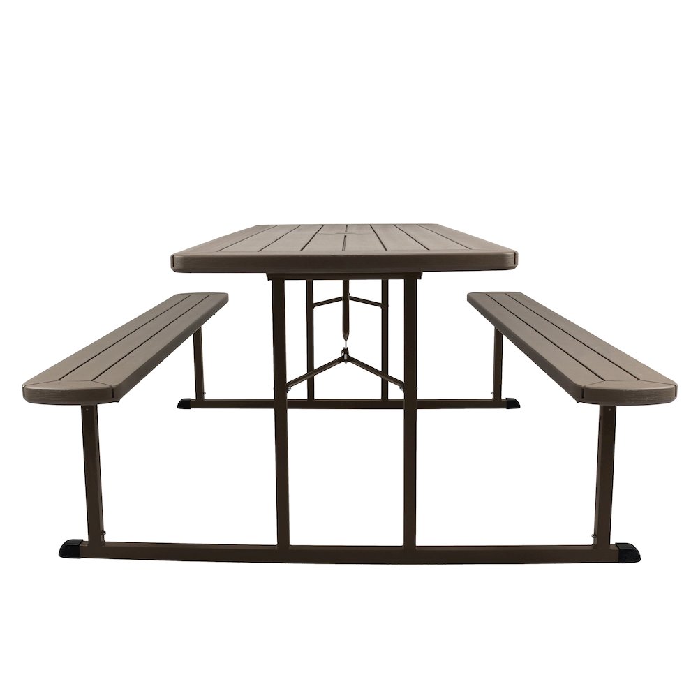 Blow Molded Picnic Table- Brown, Brown Frame. Picture 1