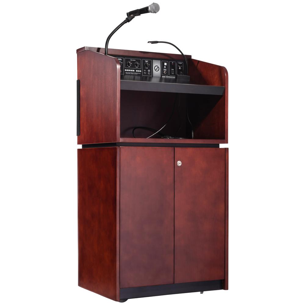 Oklahoma Sound® Tabletop & Base Combo Sound Lectern, Mahogany on Walnut. Picture 2