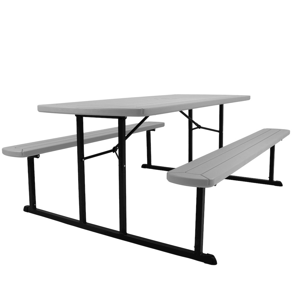 Blow Molded Picnic Table- Light Speckled Grey, Black Frame. Picture 4