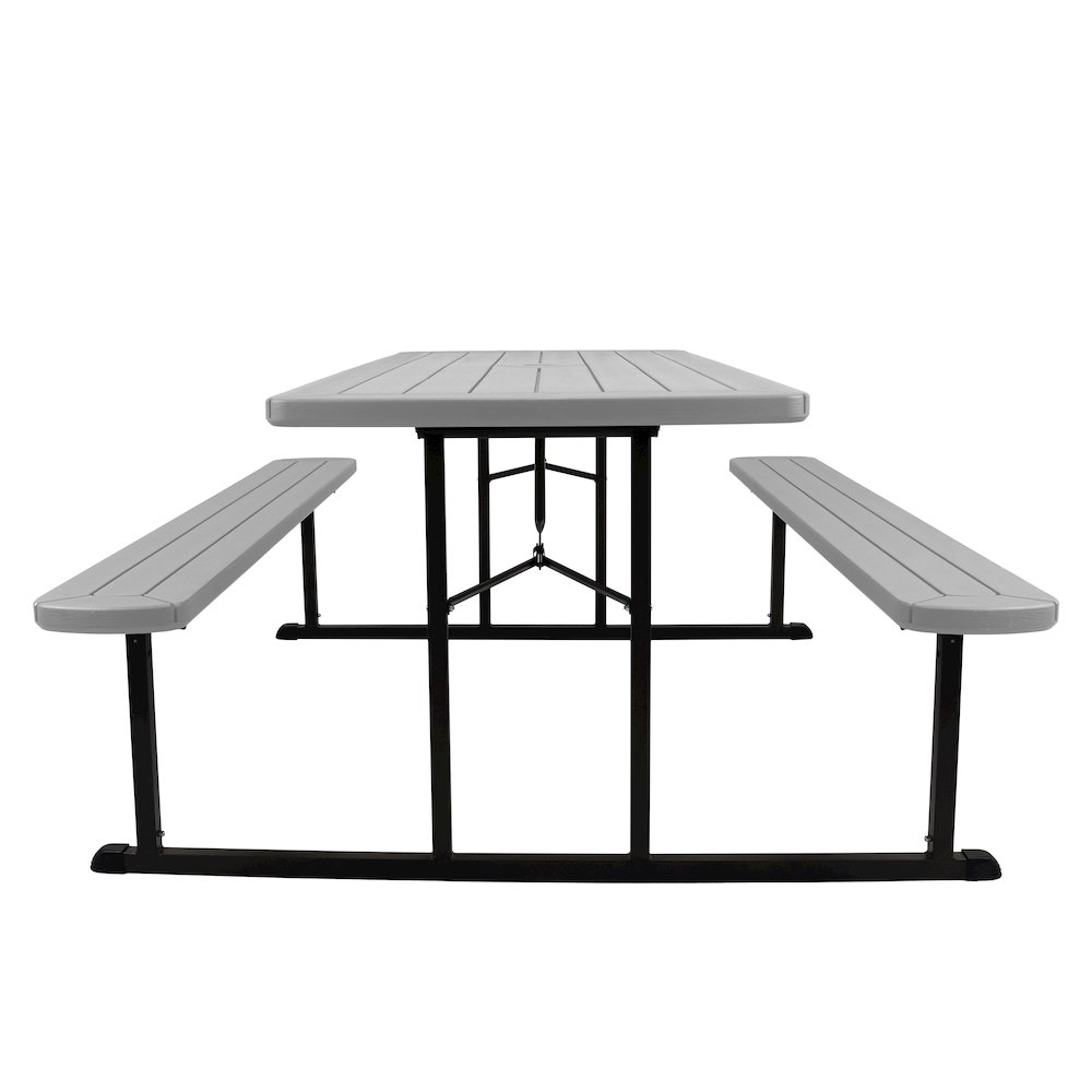Blow Molded Picnic Table- Light Speckled Grey, Black Frame. Picture 2