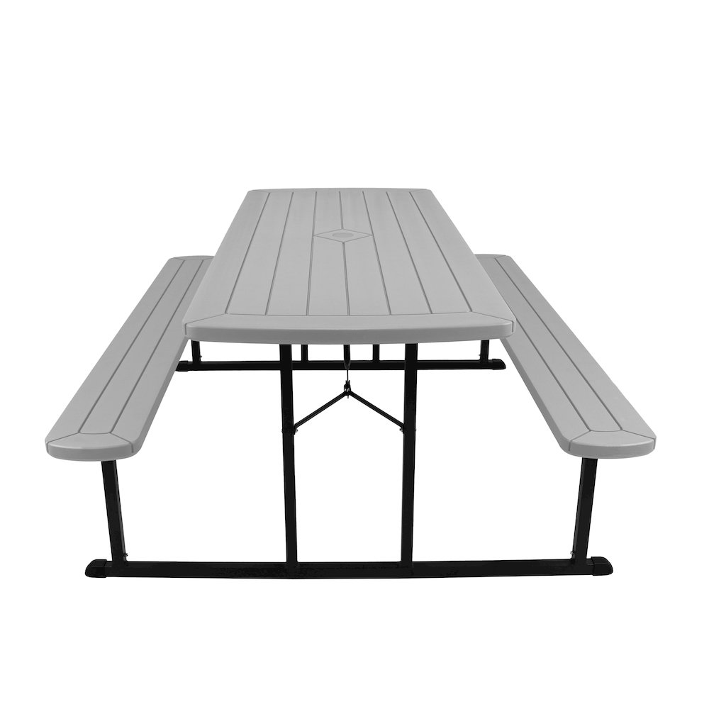 Blow Molded Picnic Table- Light Speckled Grey, Black Frame. Picture 3
