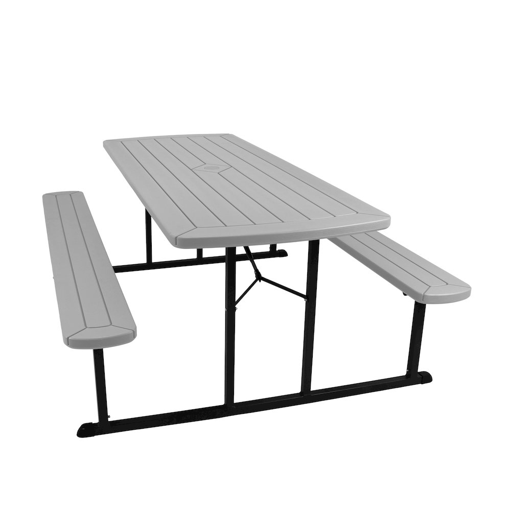 Blow Molded Picnic Table- Light Speckled Grey, Black Frame. Picture 1