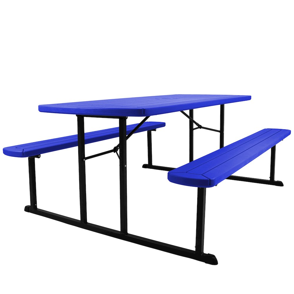 Blow Molded Picnic Table- Blue, Black Frame. Picture 2