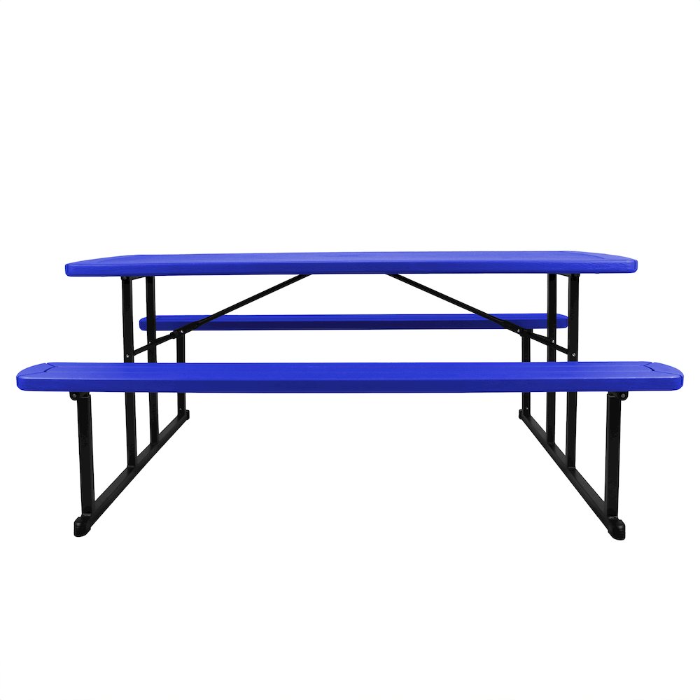 Blow Molded Picnic Table- Blue, Black Frame. Picture 3