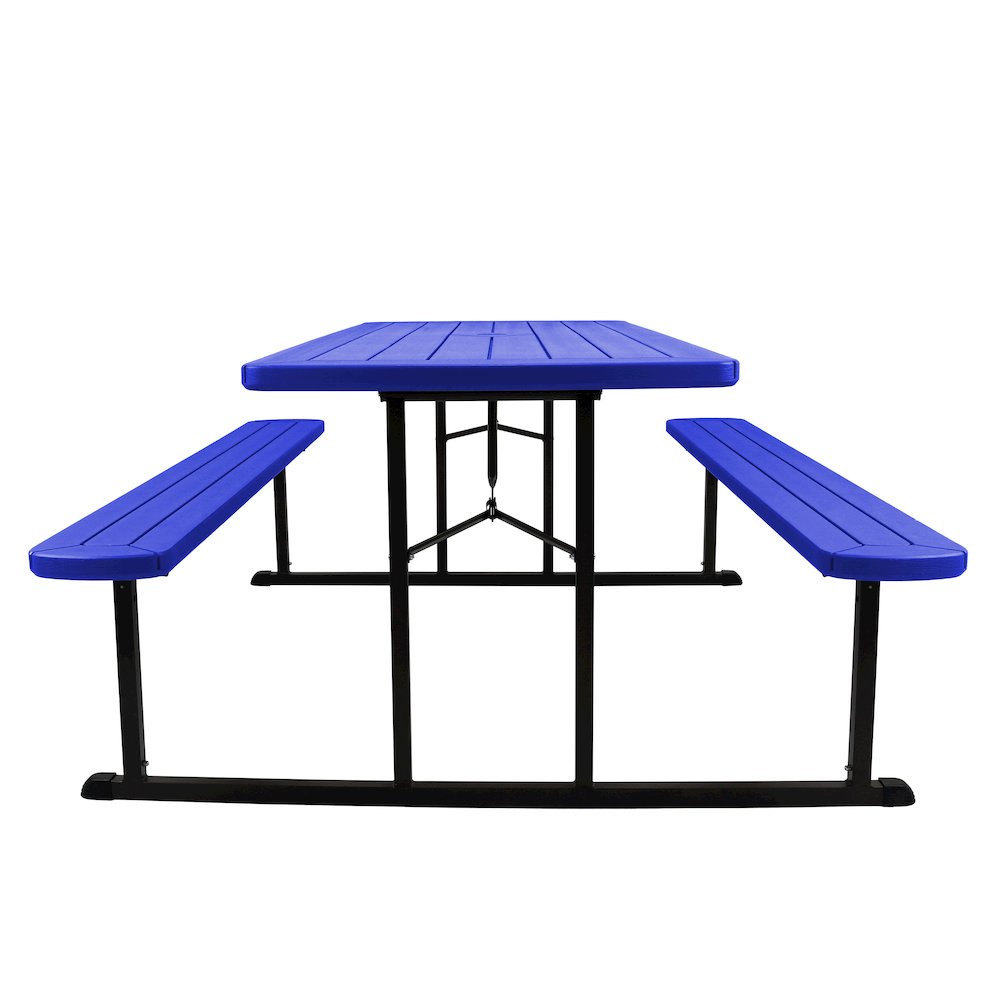 Blow Molded Picnic Table- Blue, Black Frame. Picture 4