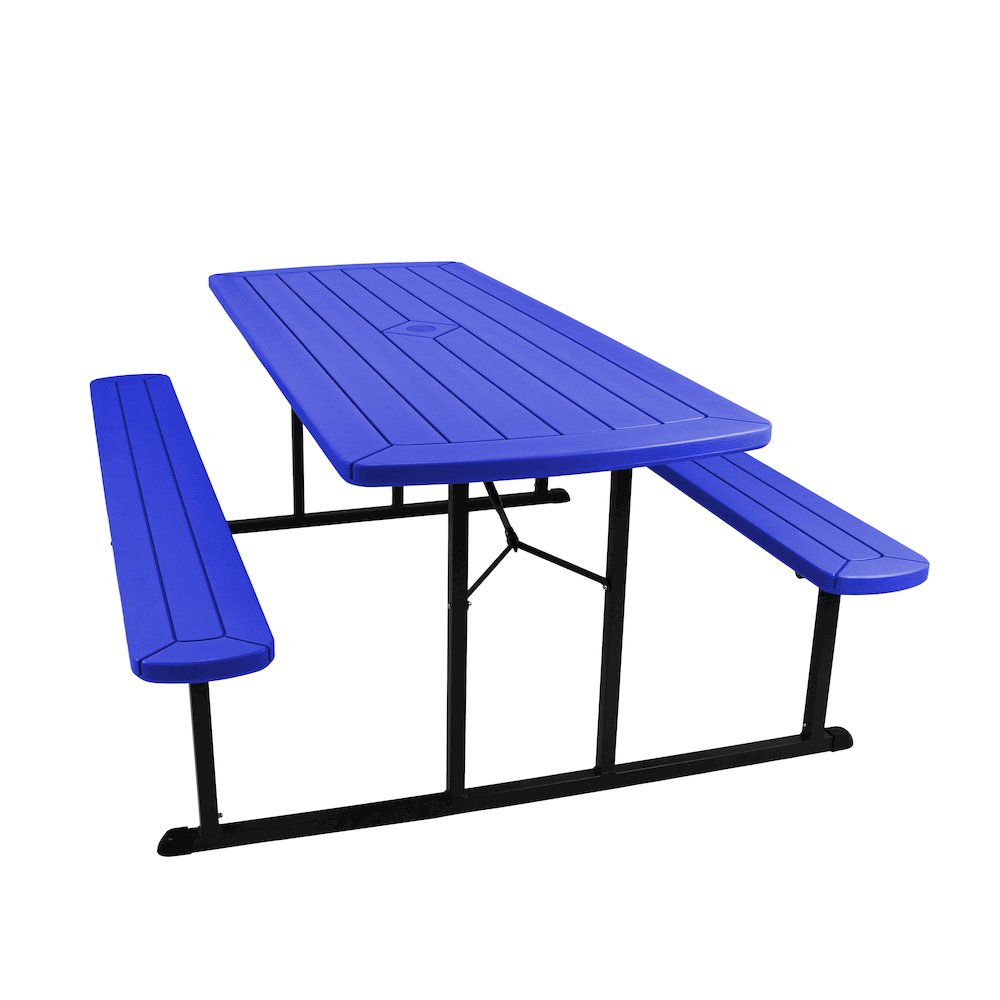 Blow Molded Picnic Table- Blue, Black Frame. Picture 1