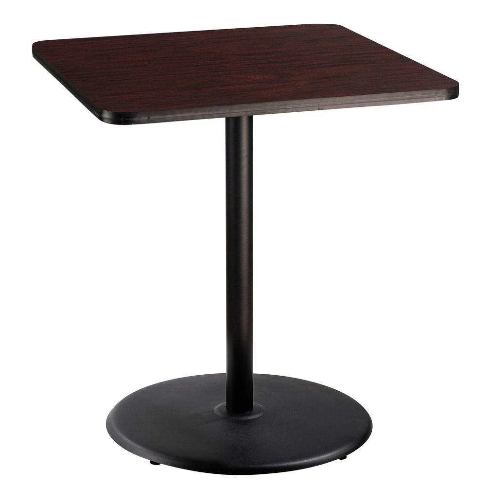 NPS® Café Table, 36" Square, Round Base, 42" Height, Particleboard Core/T-Mold, Brown. Picture 1