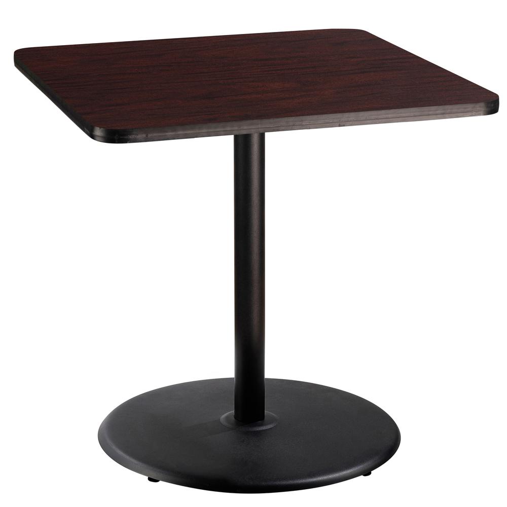 NPS® Café Table, 36" Square, Round Base, 36" Height, Particleboard Core/T-Mold, Brown. Picture 1