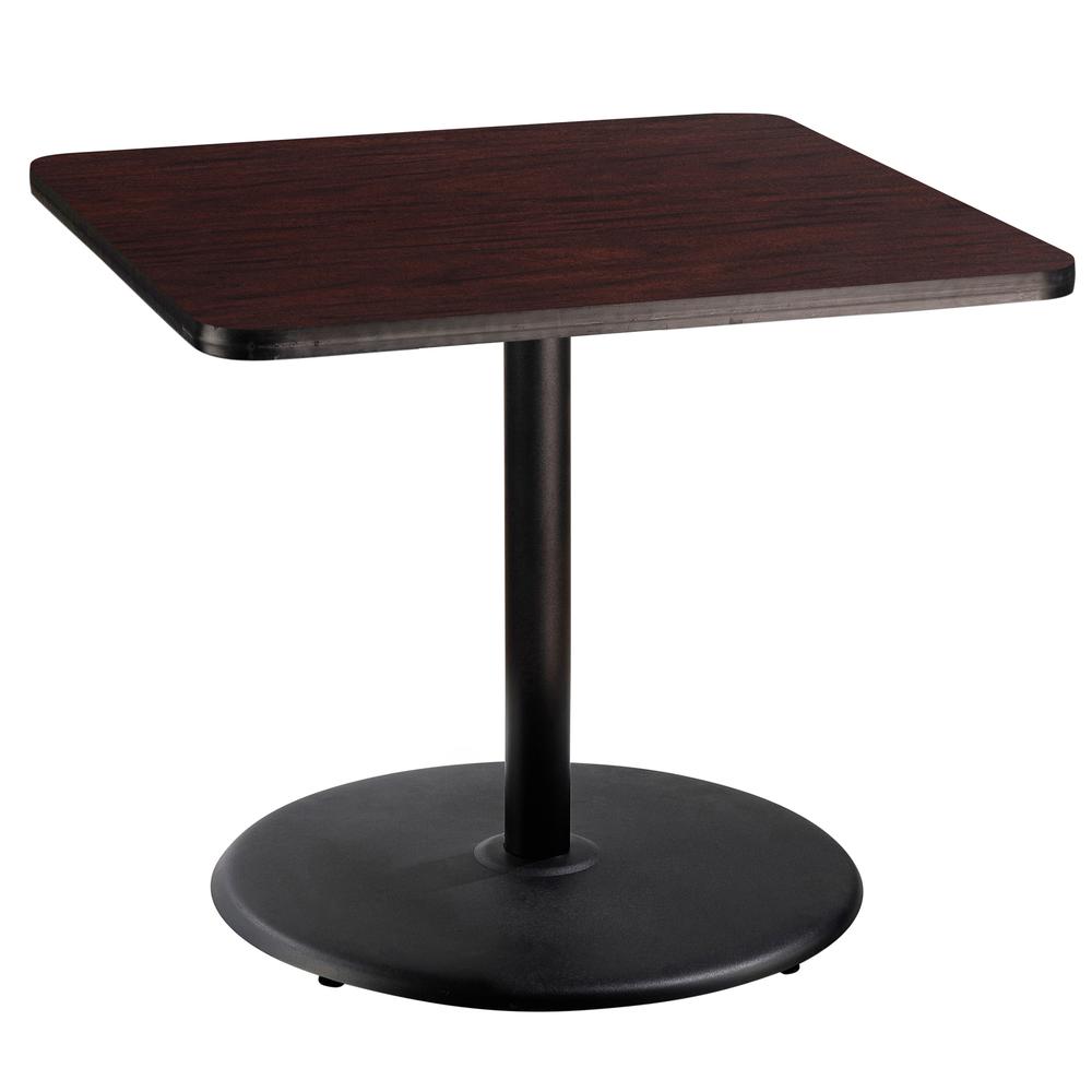 NPS® Café Table, 36" Square, Round Base, 30" Height, Particleboard Core/T-Mold, Brown. Picture 1