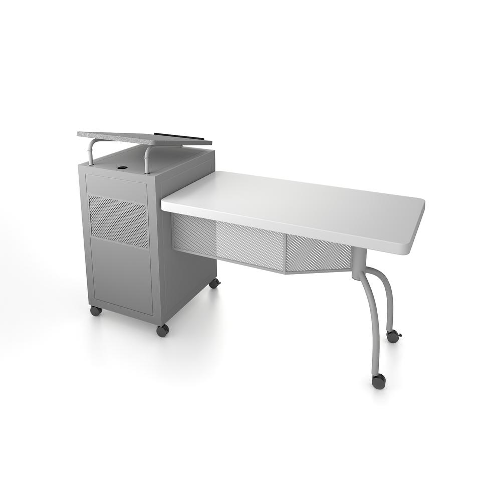 Oklahoma Sound® Edupod Teacher's Desk & Lectern Combo, Grey Hammer Tone. Picture 1