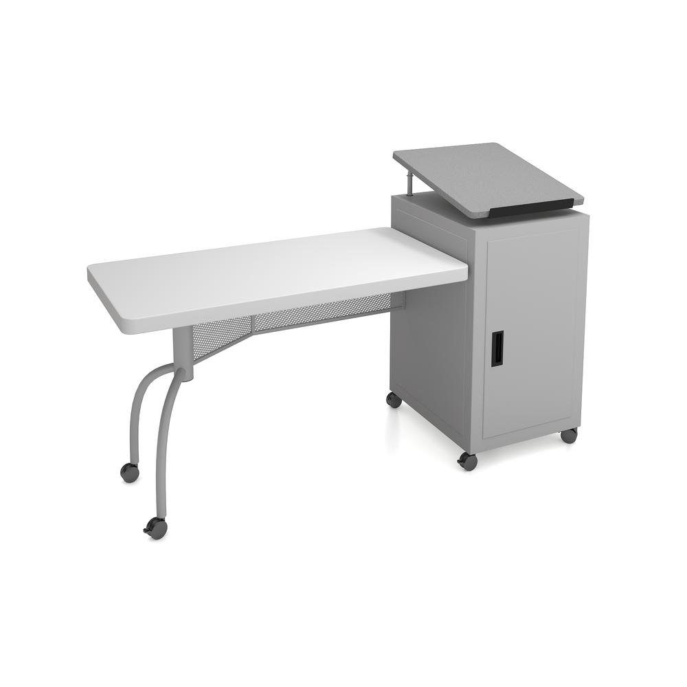 Oklahoma Sound® Edupod Teacher's Desk & Lectern Combo, Grey Hammer Tone. Picture 2