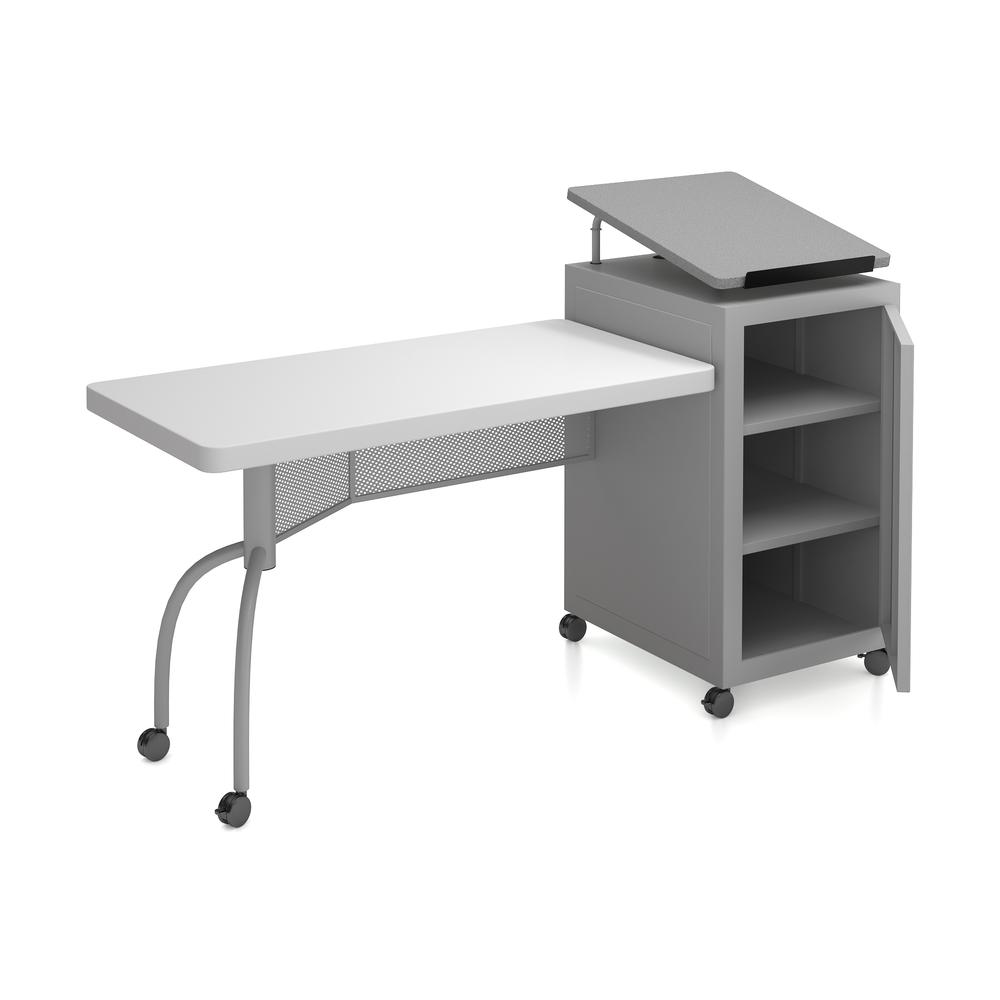 Oklahoma Sound® Edupod Teacher's Desk & Lectern Combo, Grey Hammer Tone. Picture 3