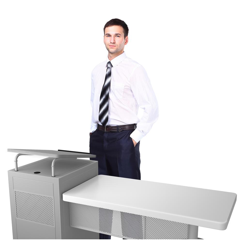Oklahoma Sound® Edupod Teacher's Desk & Lectern Combo, Grey Hammer Tone. Picture 4