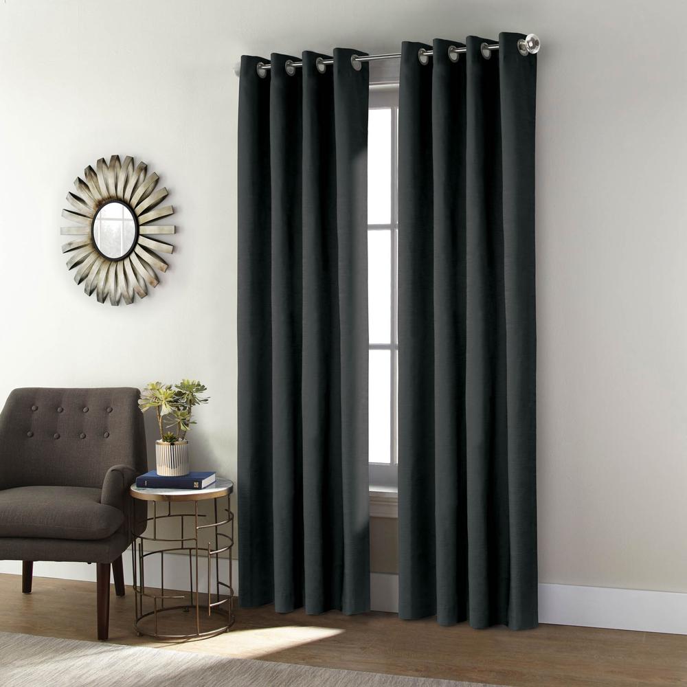 Shadow Grommet Curtain Panel Window Dressing 52 x 95 in Black. Picture 1
