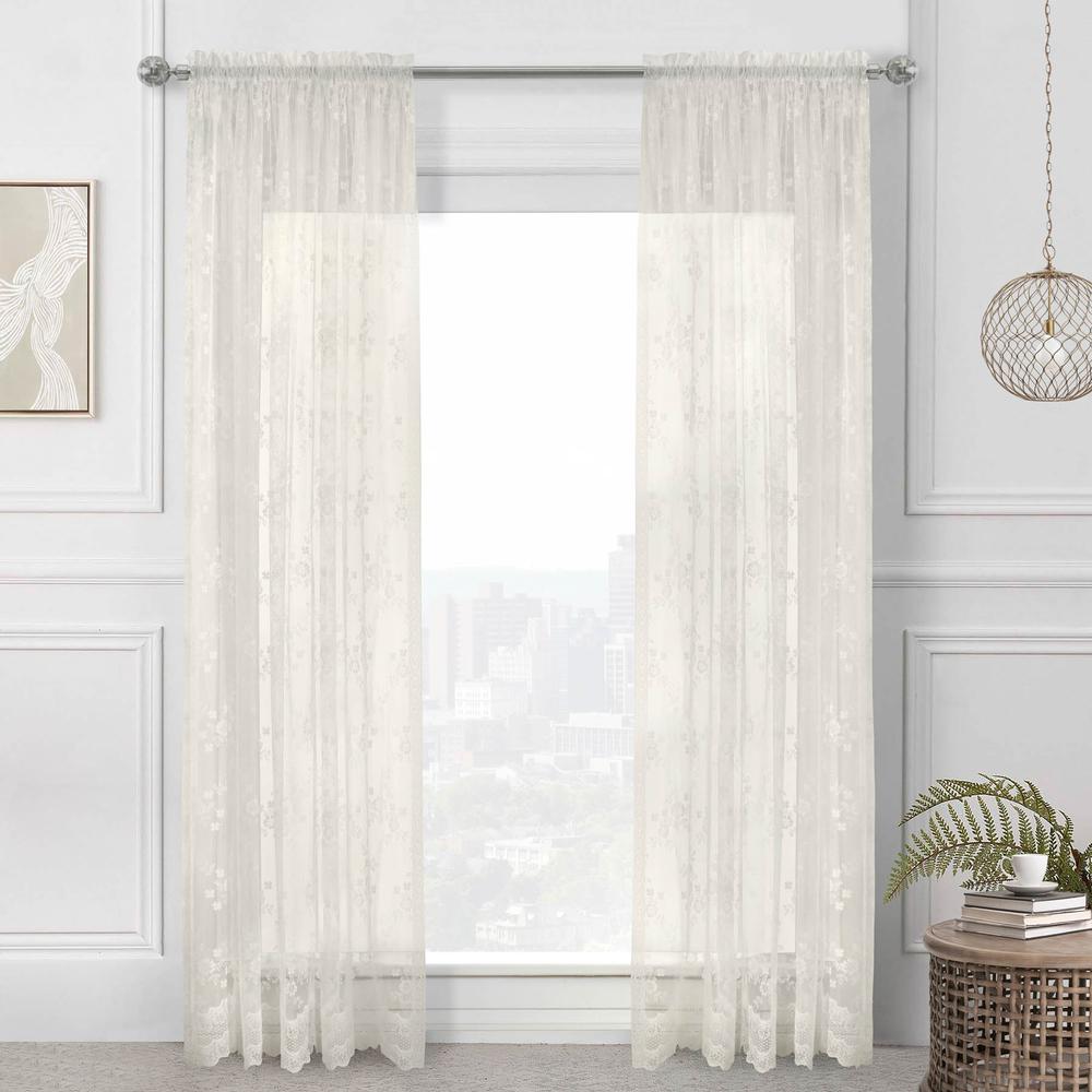 Mona Lisa Rod Pocket Curtain Panel Window Dressing 56 x 84 in Eggshell. Picture 1