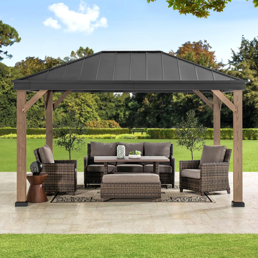 Sunjoy Cedarville 11 x 13 ft Outdoor Black Steel Hardtop Gazebo with Skylight. Picture 4