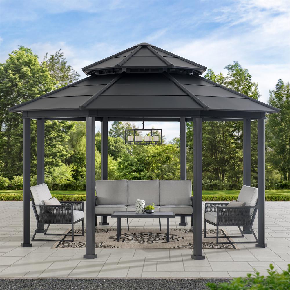 Sunjoy 15 x 15 ft. Outdoor Hardtop Octagon Double Tiered Metal Gazebo. Picture 7