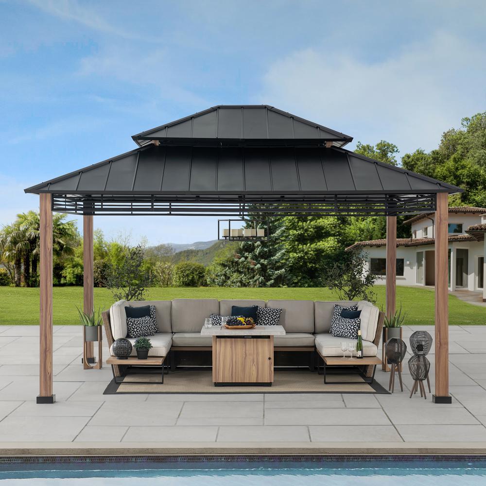 Roberts Outdoor Patio Steel Frame Hardtop Gazebo with 2-Tier  Steel Roof. Picture 4