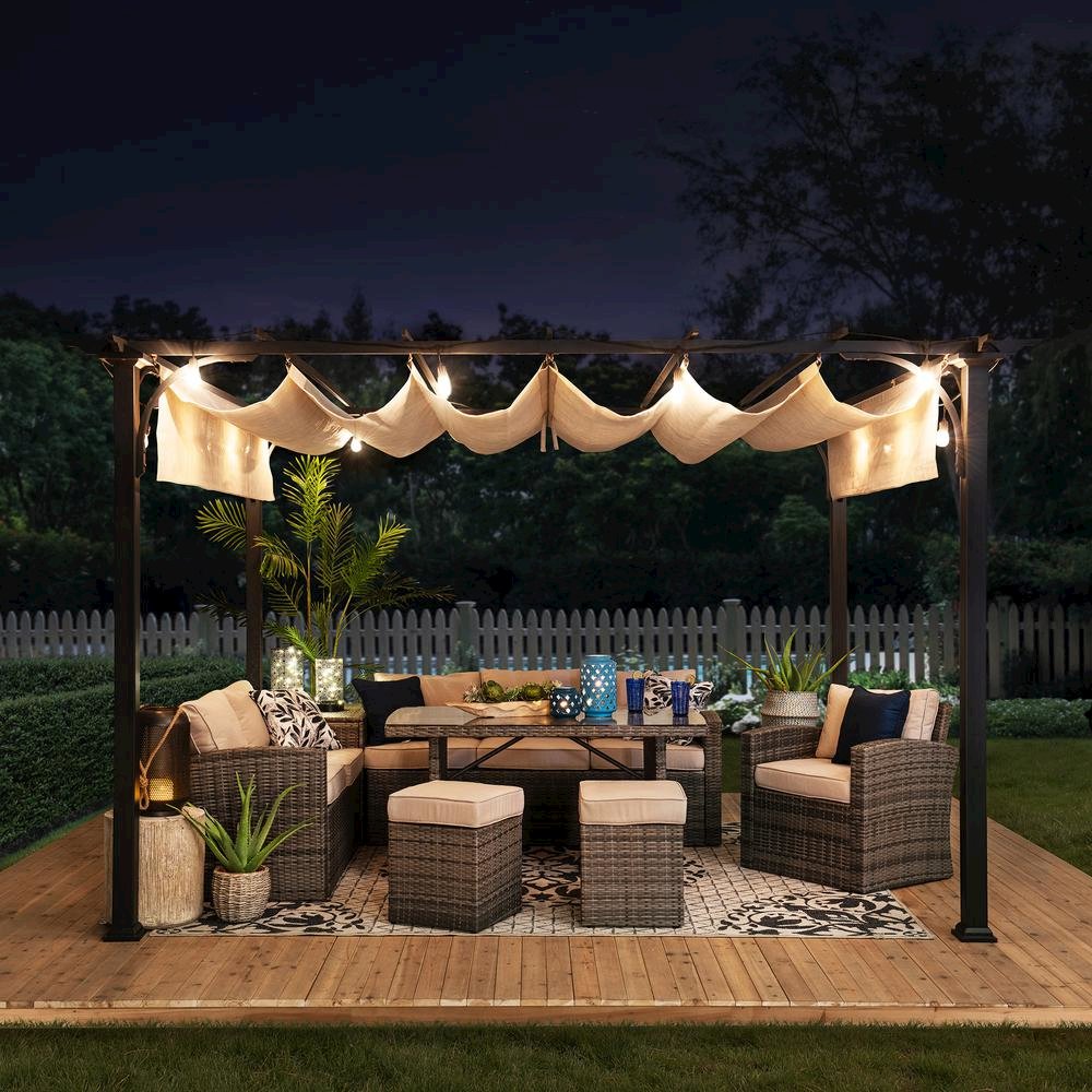 Sunjoy Jalen 12 x 9ft Patio Steel Frame Pergola with Retractable Canopy Shade. Picture 6