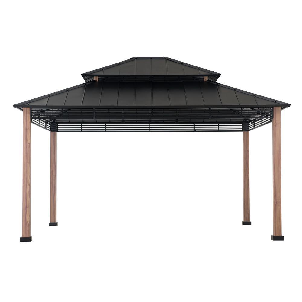 Roberts Outdoor Patio Steel Frame Hardtop Gazebo with 2-Tier  Steel Roof. Picture 1