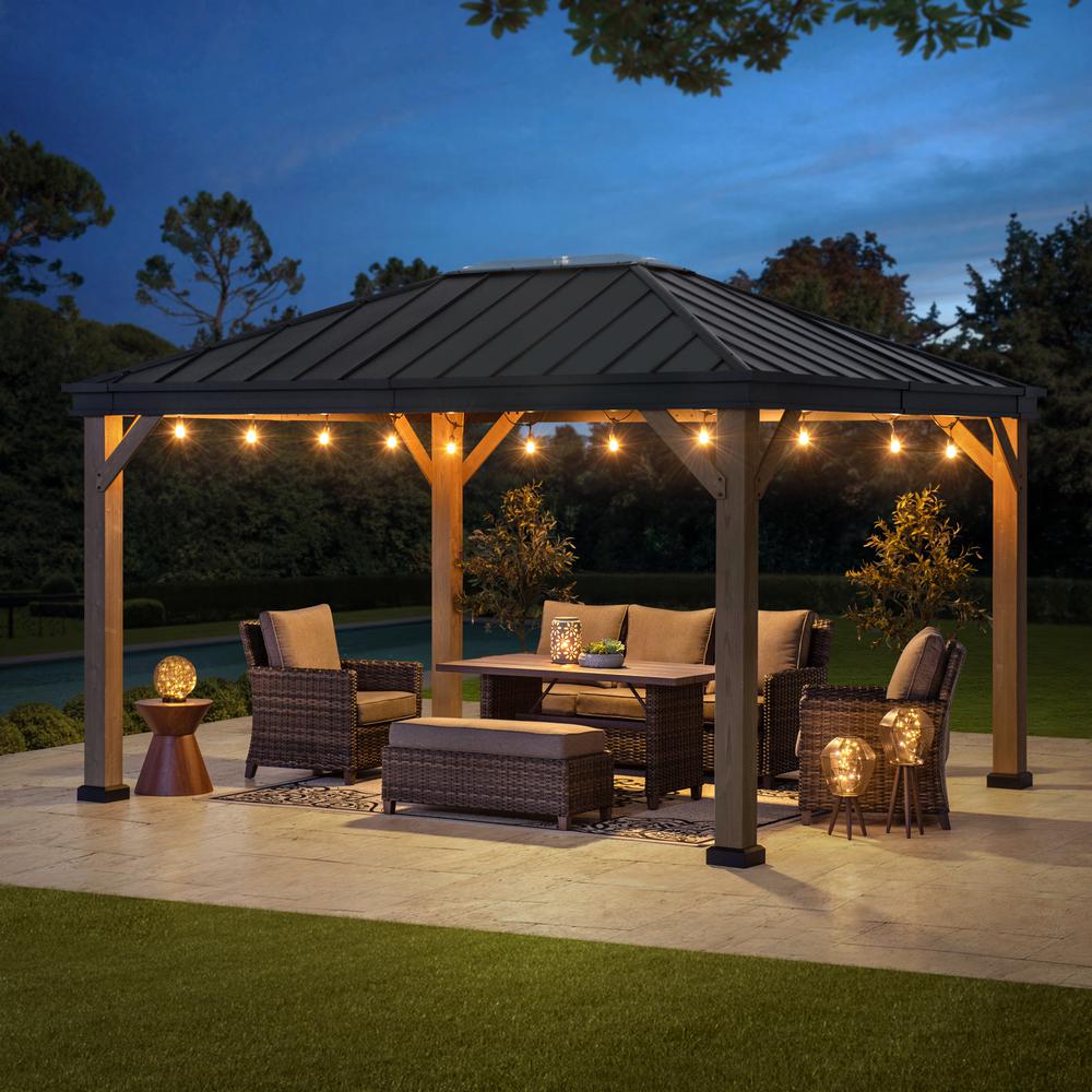 Sunjoy Cedarville 11 x 13 ft Outdoor Black Steel Hardtop Gazebo with Skylight. Picture 5