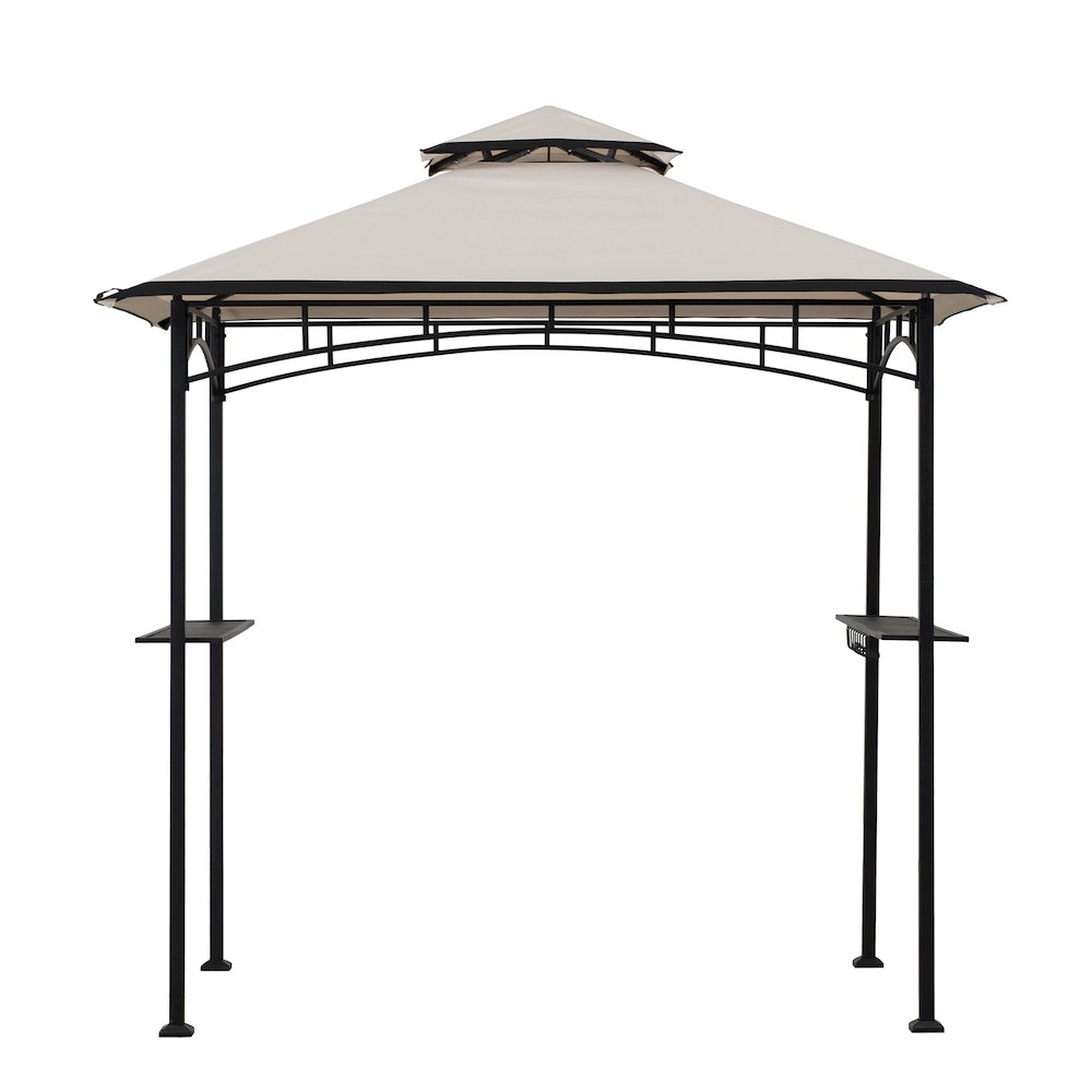 8x5 ft2-Tier Soft Top Gazebo Black Steel Grill Gazebo with Ceiling Hook, Shelves. Picture 1