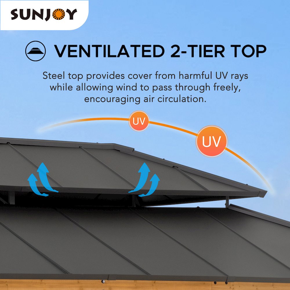Sunjoy 12 ft. x 20 ft. Cedar Framed  Gazebo with Steel Hardtop. Picture 10