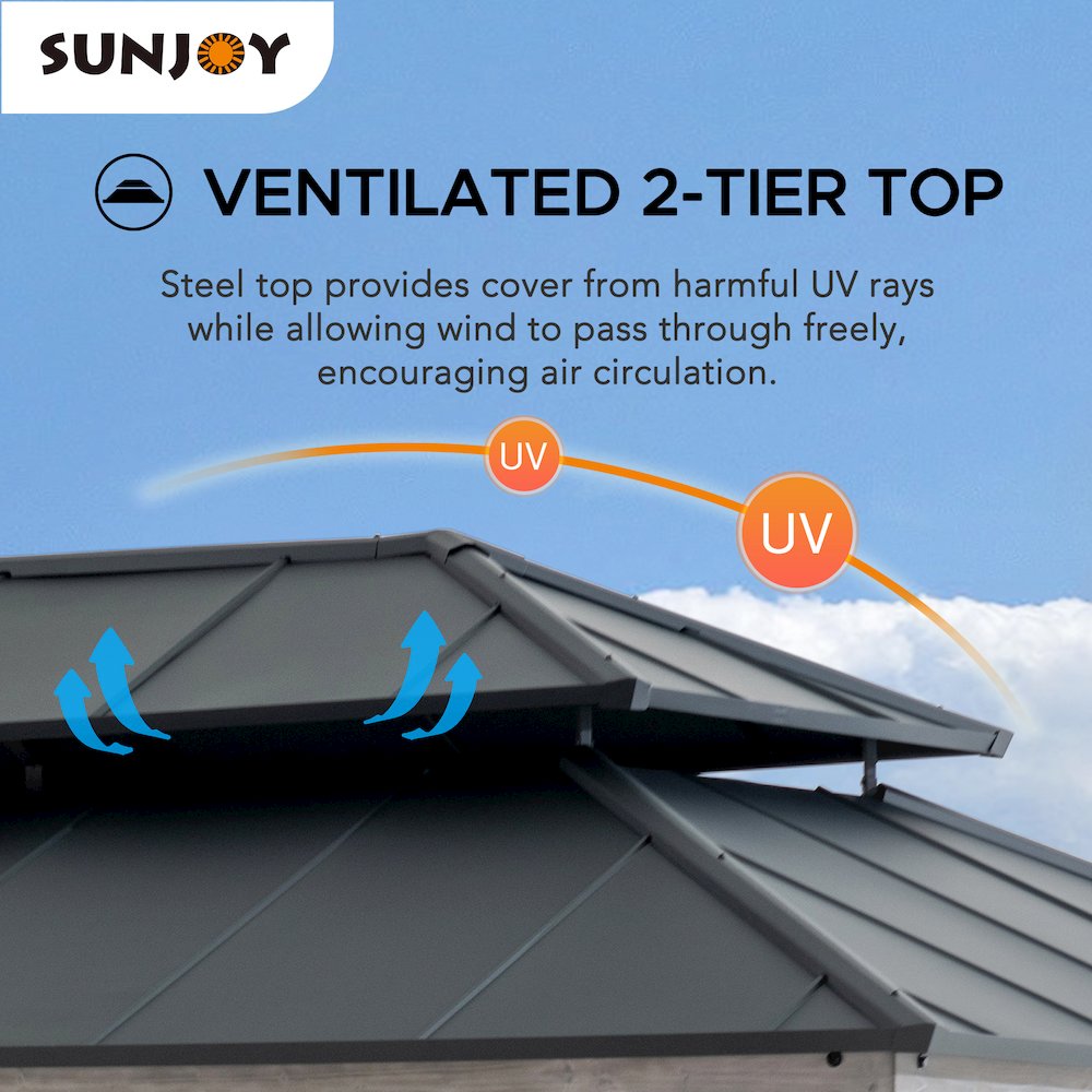 Wood Gazebo, Outdoor Patio Steel Hardtop Gazebo, Cedar Framed Wooden Gazebo. Picture 7