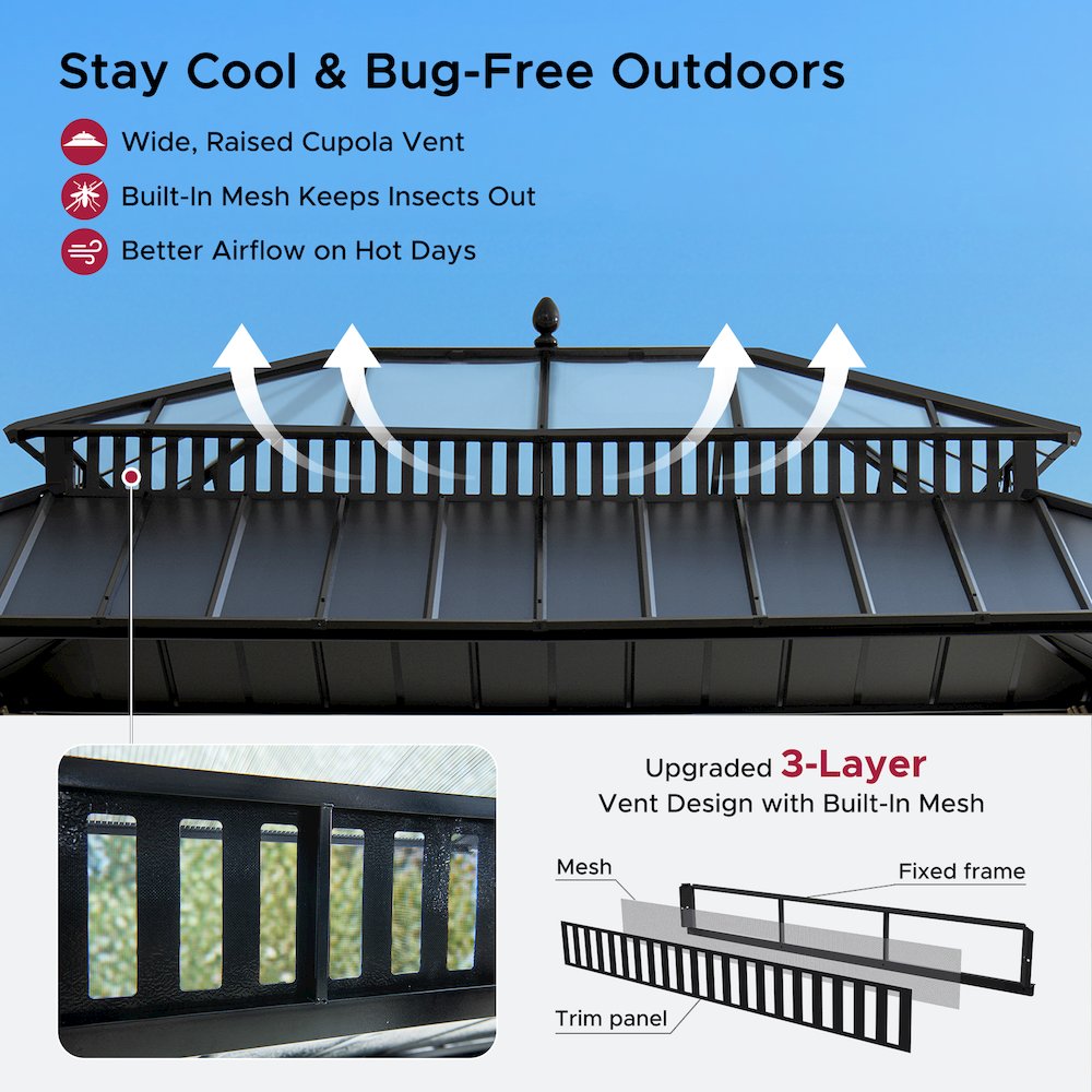 16 ft. x 12 ft. Kingston Extra-Tall, Wide Hardtop Wood Gazebo. Picture 13