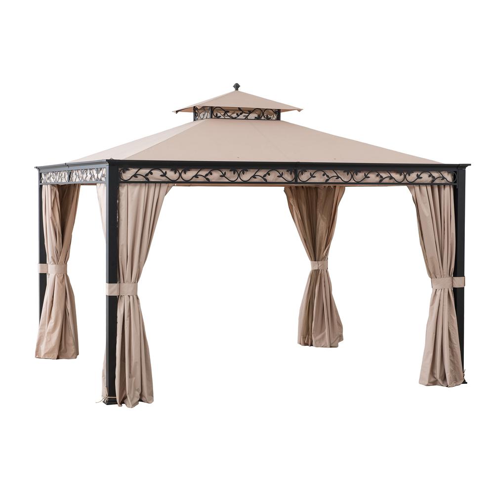 Sunjoy Patio 10 x 12 ft Steel Gazebo with Decorative Vine Frame Detail. Picture 1