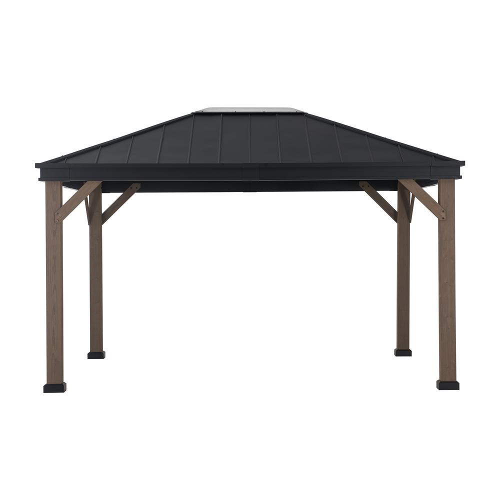 Sunjoy Cedarville 11 x 13 ft Outdoor Black Steel Hardtop Gazebo with Skylight. Picture 1