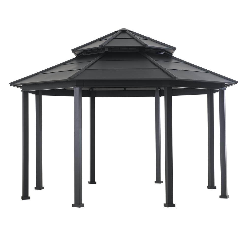 Sunjoy 15 x 15 ft. Outdoor Hardtop Octagon Double Tiered Metal Gazebo. Picture 1