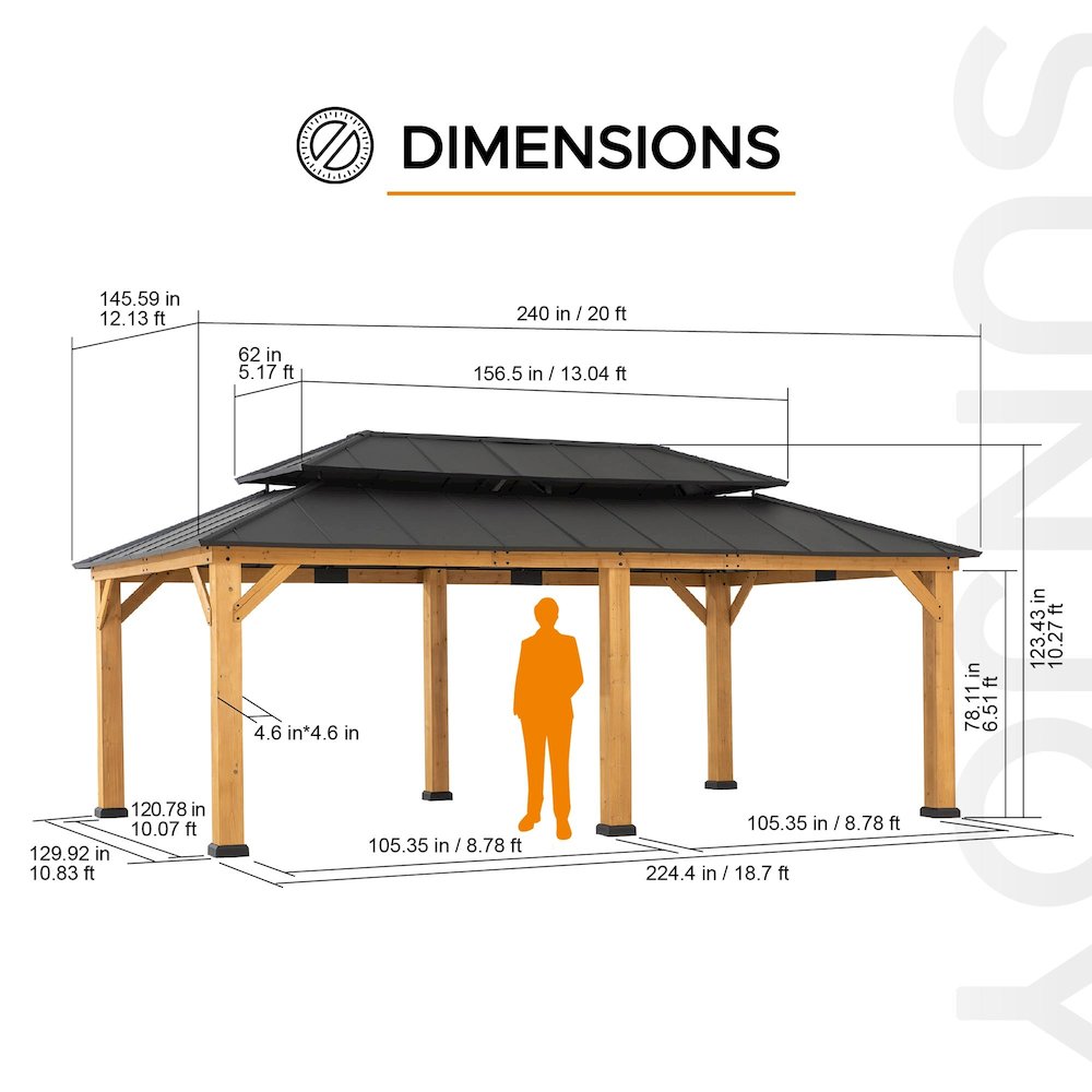 Sunjoy 12 ft. x 20 ft. Cedar Framed  Gazebo with Steel Hardtop. Picture 2