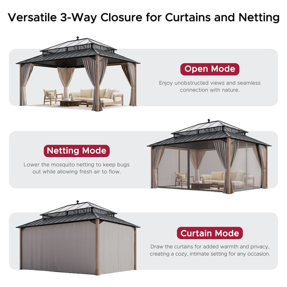 16 ft. x 12 ft. Kingston Extra-Tall, Wide Hardtop Wood Gazebo. Picture 8