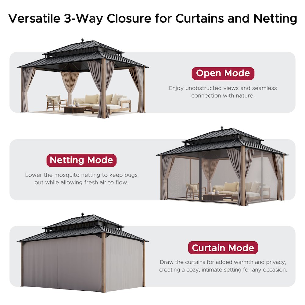 16 ft. x 12 ft. Kingston Extra-Tall, Wide Hardtop Wood Gazebo. Picture 7