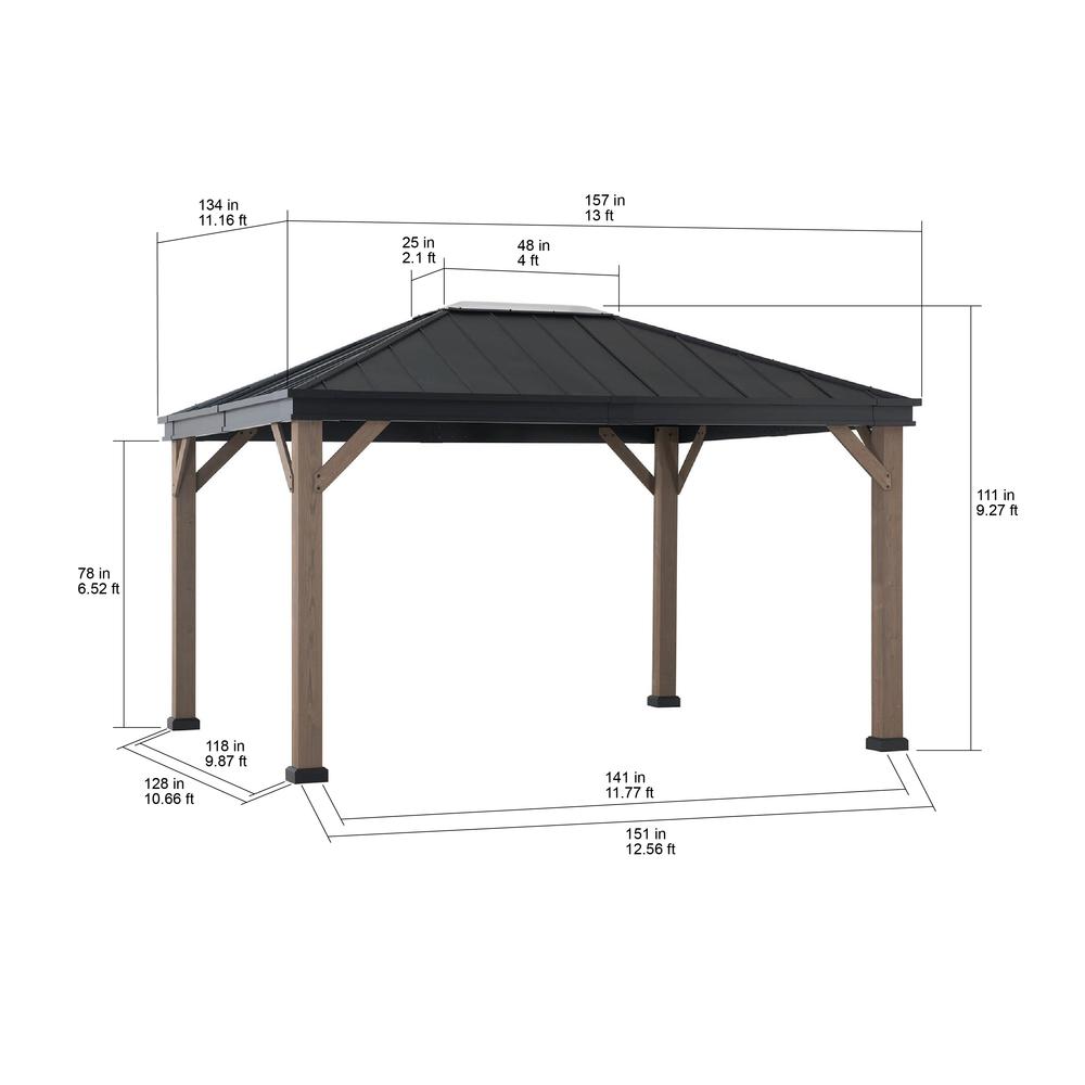 Sunjoy Cedarville 11 x 13 ft Outdoor Black Steel Hardtop Gazebo with Skylight. Picture 6