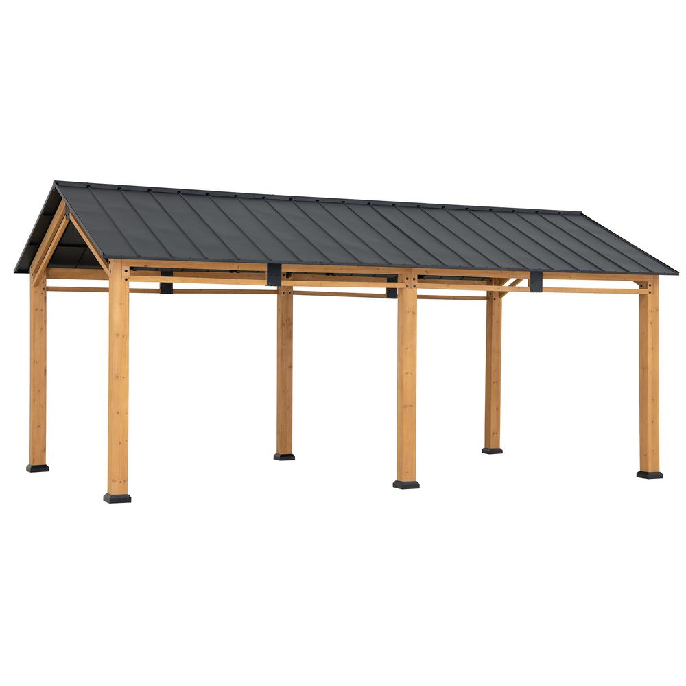 11 ft. x 20 ft. Cedar Wood Frame Carport Outdoor Patio Hardtop Gazebo. Picture 1