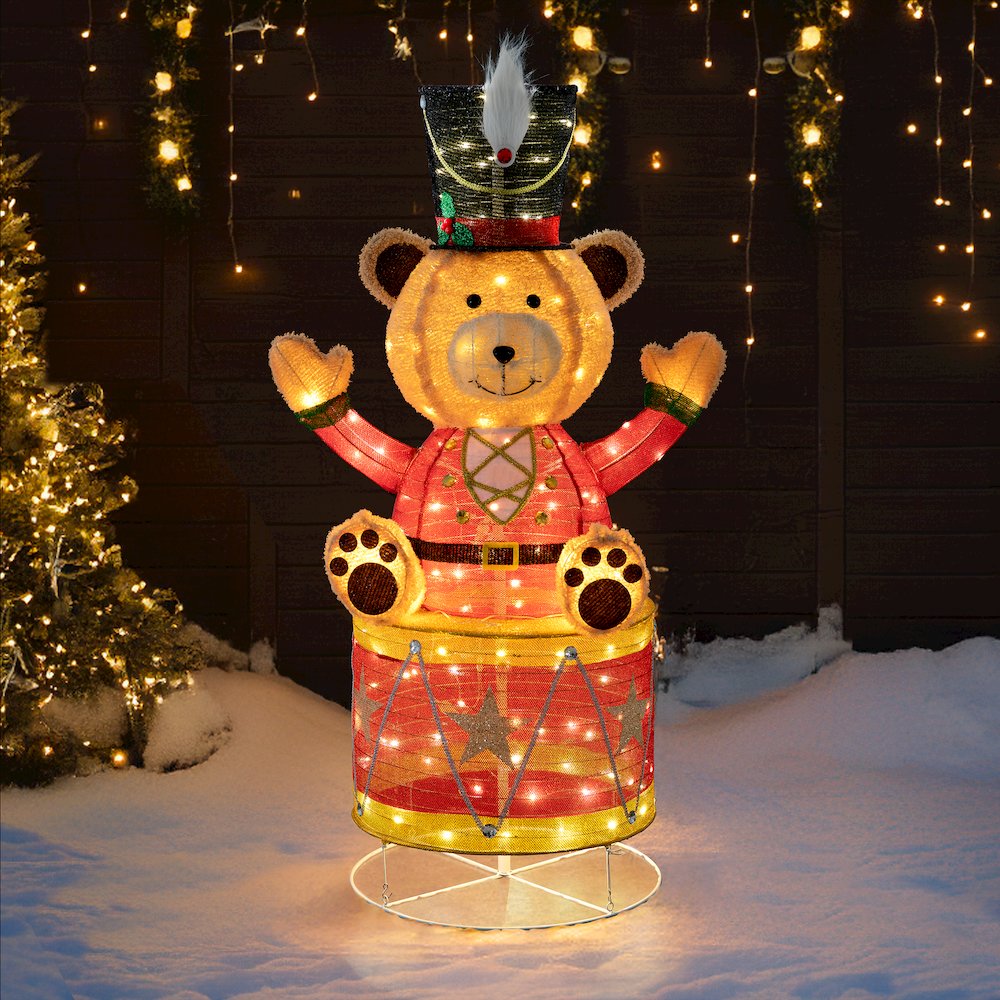 Sunjoy 57" LED Lighted Drumming Bear Holiday Outdoor Christmas Decoration. Picture 7