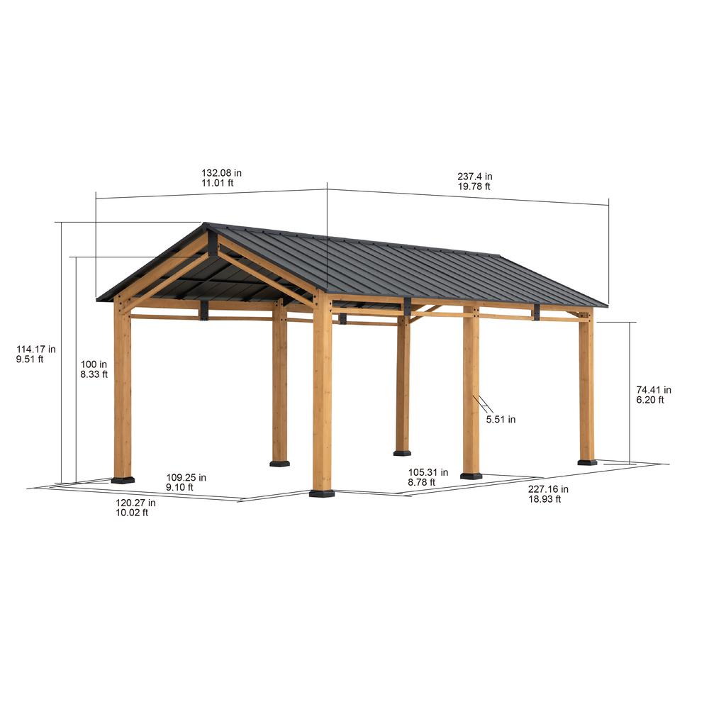 11 ft. x 20 ft. Cedar Wood Frame Carport Outdoor Patio Hardtop Gazebo. Picture 2