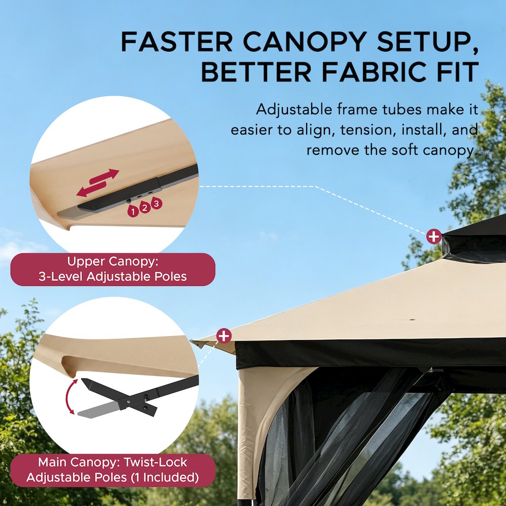 9.5 ft. x 9.5 ft. Soft Top Outdoor Steel Frame Gazebo Canopy. Picture 3