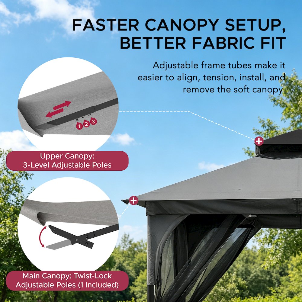 9.5 ft. x 9.5 ft. Soft Top Outdoor Steel Frame Gazebo Canopy. Picture 3