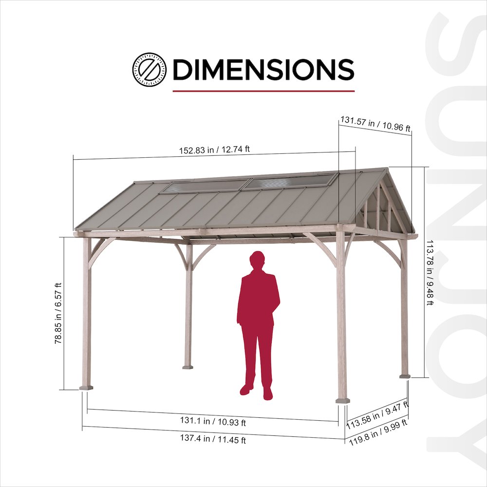 Wood Grain Steel Hardtop Gazebo with Galvanized Steel & PC Roof and Ceiling Hook. Picture 2