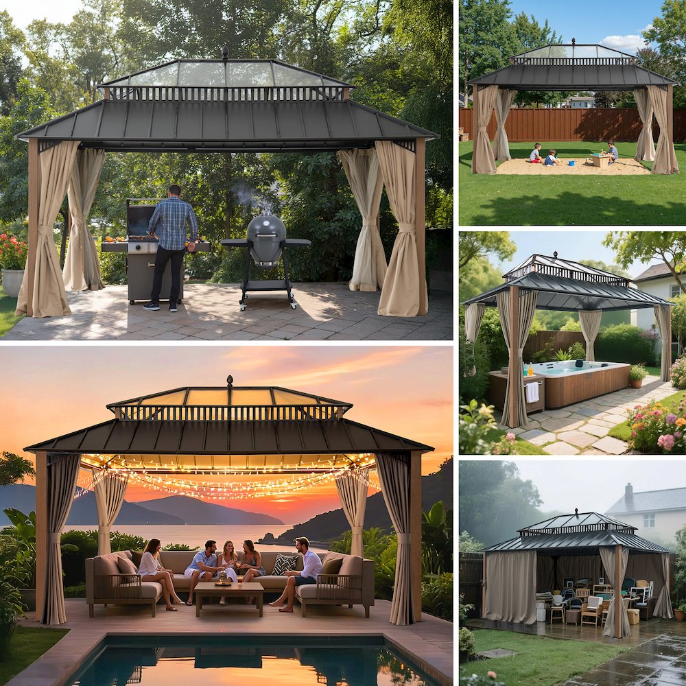 16 ft x 12 ft Hardtop Gazebo, Steel & Polycarbonate Roof - Extra-Tall. Picture 2