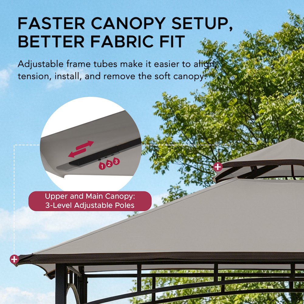8x5ft 2-Tier Soft Top Gazebo Black Steel Grill Gazebo with Ceiling Hook, Shelves. Picture 3