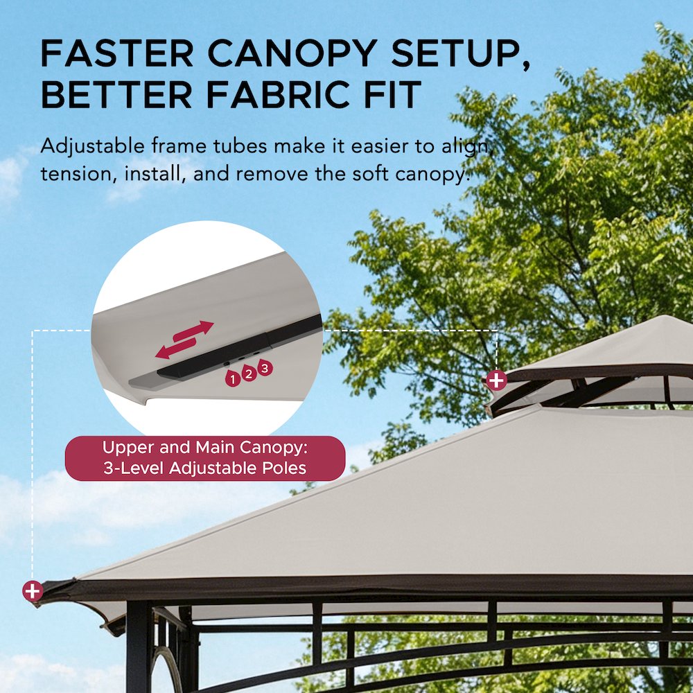 8x5 ft2-Tier Soft Top Gazebo Black Steel Grill Gazebo with Ceiling Hook, Shelves. Picture 3