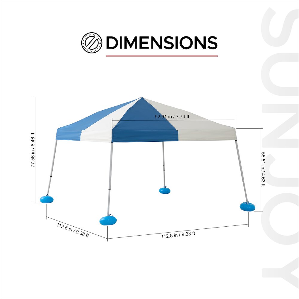Grey and Navy Floating Pool Canopy Pop Up Gazebo & PVC Floats and Air Pump. Picture 2