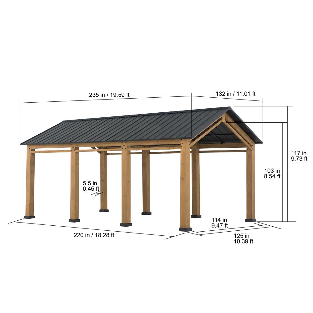 Cedar Wood Frame Carport Outdoor Patio Hardtop Gazebo. Picture 2