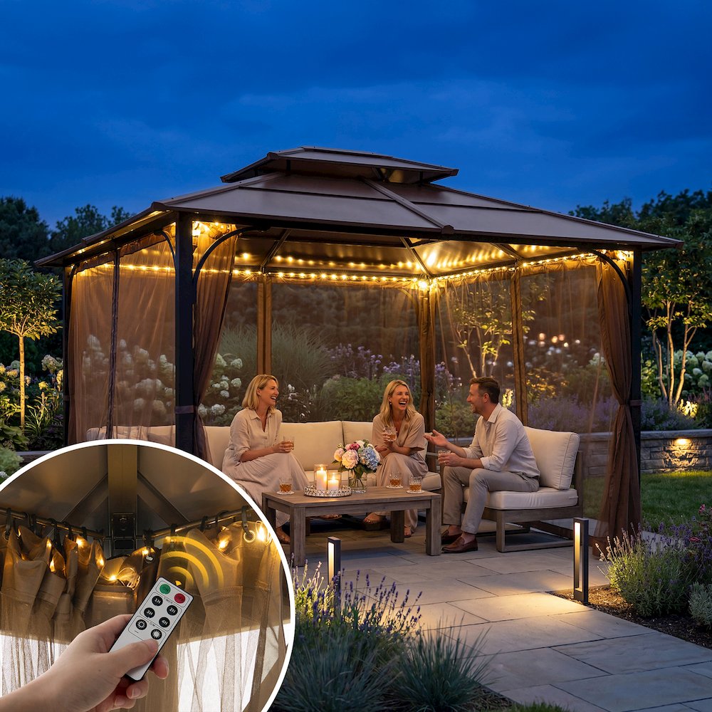 Netting for 10ft. x 12ft. Hardtop Gazebo with Warm White LED lights. Picture 8