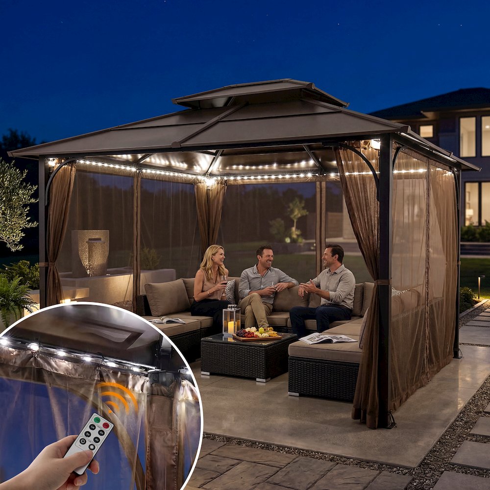Netting for 10ft. x 12ft. Hardtop Gazebo with White LED lights. Picture 8
